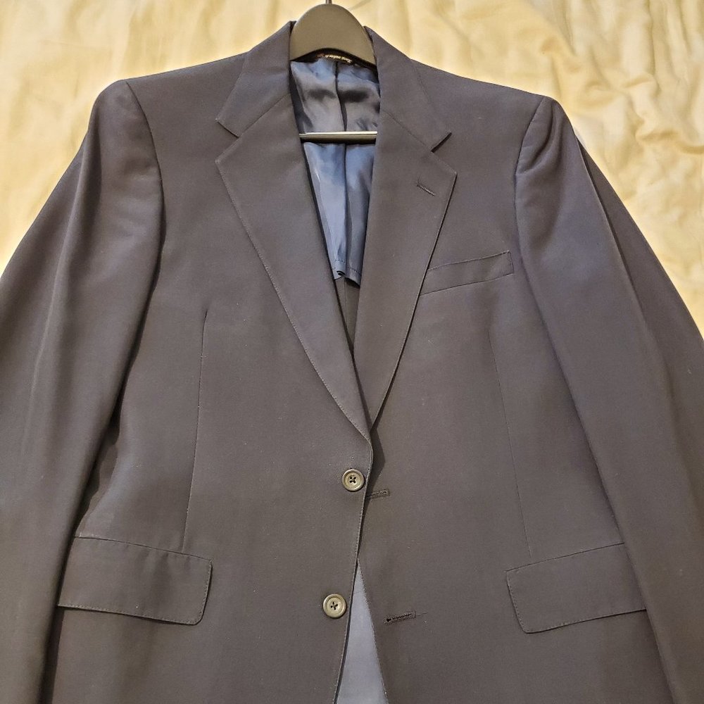 Austin Reed Navy Blue Wool Blend Two Button Blazer Mens 38 Reg / Long